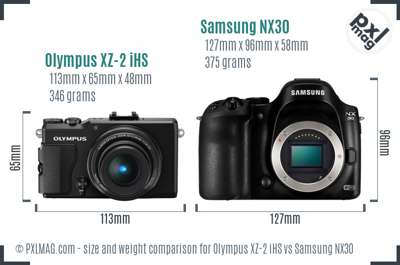 Olympus XZ-2 iHS vs Samsung NX30 size comparison