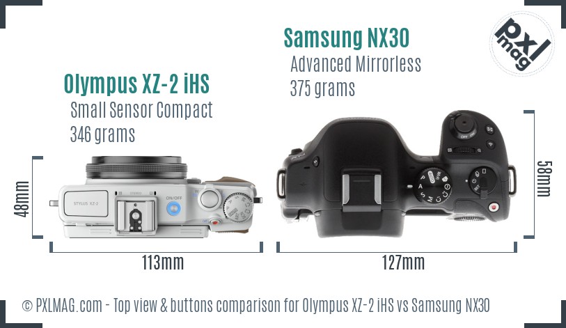 Olympus XZ-2 iHS vs Samsung NX30 top view buttons comparison