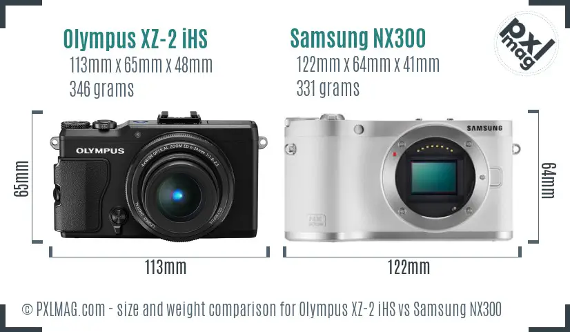 Olympus XZ-2 iHS vs Samsung NX300 size comparison