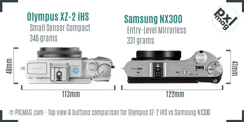 Olympus XZ-2 iHS vs Samsung NX300 top view buttons comparison