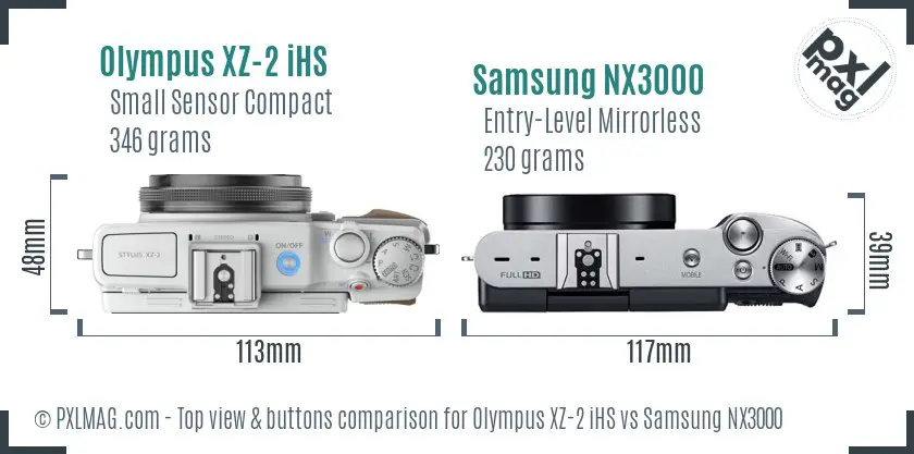 Olympus XZ-2 iHS vs Samsung NX3000 top view buttons comparison