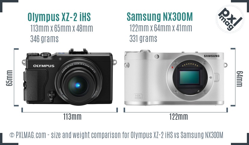 Olympus XZ-2 iHS vs Samsung NX300M size comparison Olympus XZ-2 iHS vs Samsung NX300M size comparison