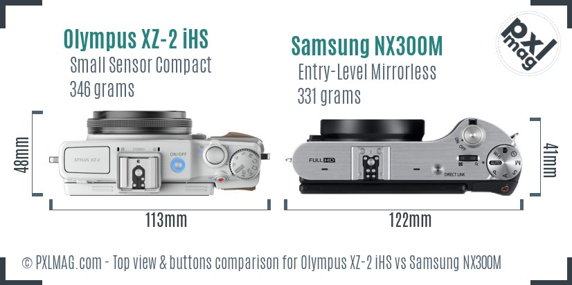 Olympus XZ-2 iHS vs Samsung NX300M top view buttons comparison