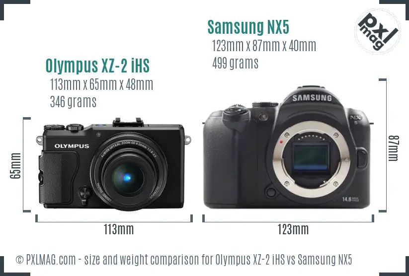 Olympus XZ-2 iHS vs Samsung NX5 size comparison Olympus XZ-2 iHS vs Samsung NX5 size comparison