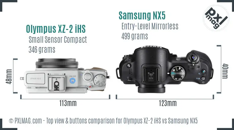 Olympus XZ-2 iHS vs Samsung NX5 top view buttons comparison Olympus XZ-2 iHS vs Samsung NX5 top view buttons comparison
