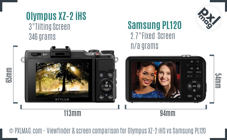 Olympus XZ-2 iHS vs Samsung PL120 Screen and Viewfinder comparison