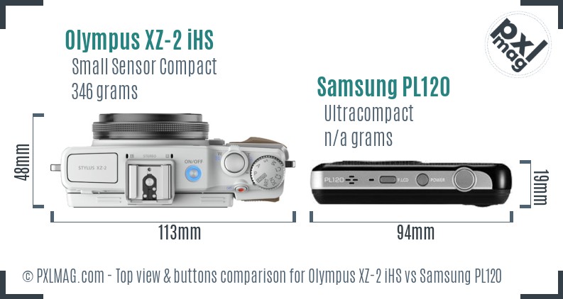Olympus XZ-2 iHS vs Samsung PL120 top view buttons comparison