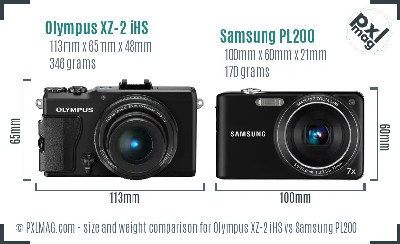 Olympus XZ-2 iHS vs Samsung PL200 size comparison