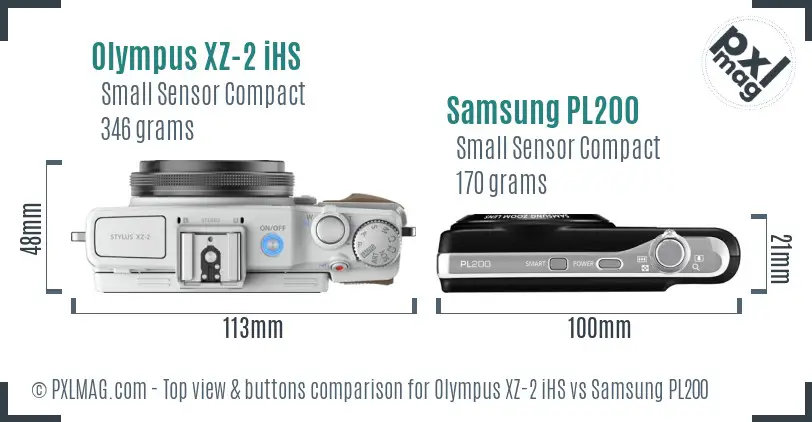 Olympus XZ-2 iHS vs Samsung PL200 top view buttons comparison