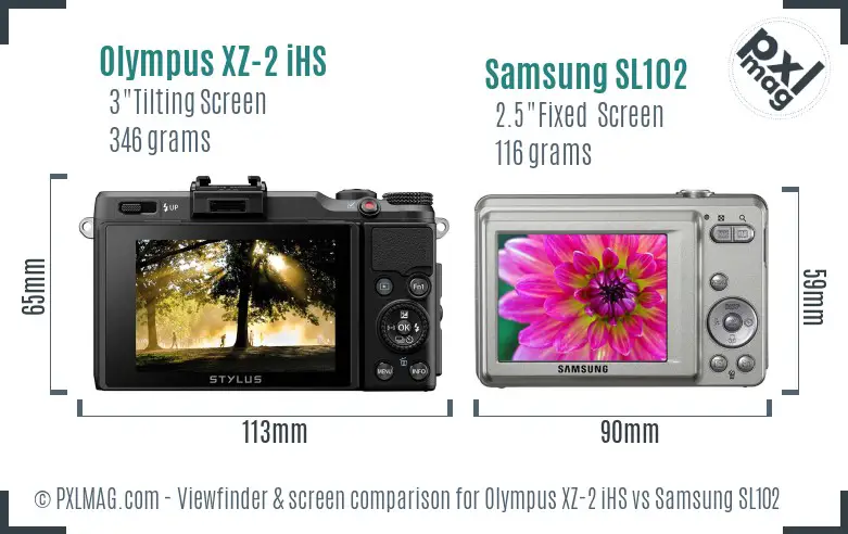 Olympus XZ-2 iHS vs Samsung SL102 Screen and Viewfinder comparison