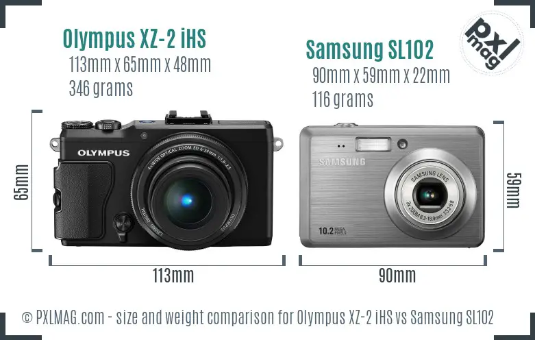 Olympus XZ-2 iHS vs Samsung SL102 size comparison