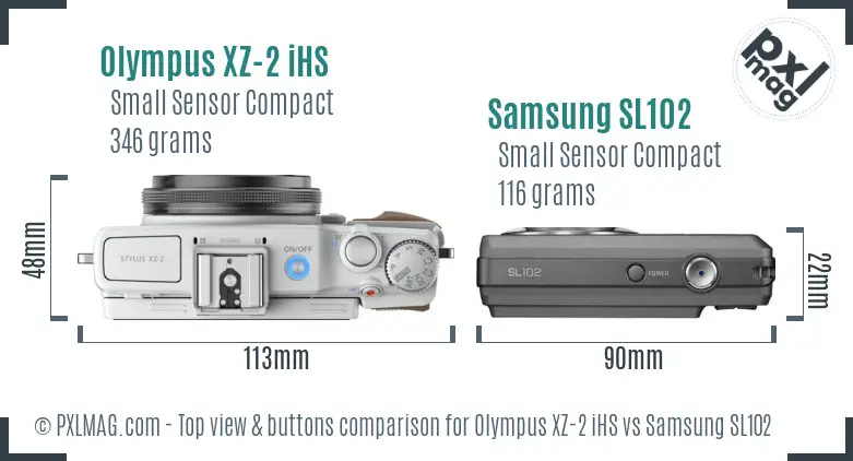 Olympus XZ-2 iHS vs Samsung SL102 top view buttons comparison