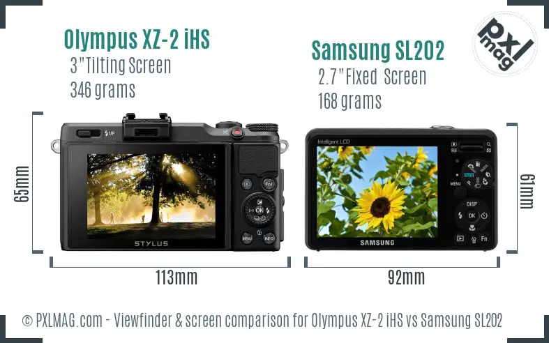 Olympus XZ-2 iHS vs Samsung SL202 Screen and Viewfinder comparison