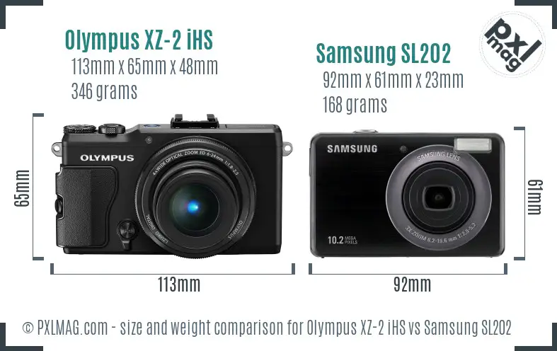 Olympus XZ-2 iHS vs Samsung SL202 size comparison