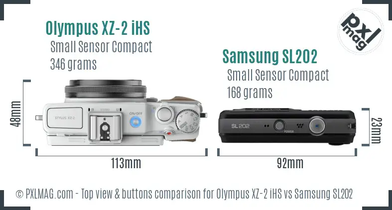 Olympus XZ-2 iHS vs Samsung SL202 top view buttons comparison