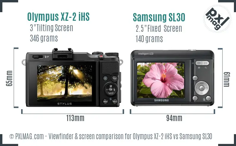 Olympus XZ-2 iHS vs Samsung SL30 Screen and Viewfinder comparison