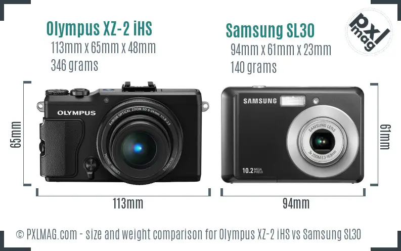 Olympus XZ-2 iHS vs Samsung SL30 size comparison