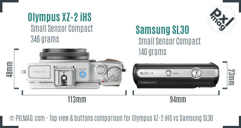 Olympus XZ-2 iHS vs Samsung SL30 top view buttons comparison