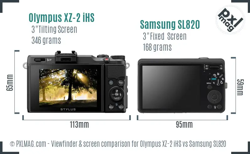 Olympus XZ-2 iHS vs Samsung SL820 Screen and Viewfinder comparison