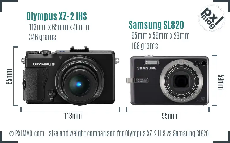 Olympus XZ-2 iHS vs Samsung SL820 size comparison