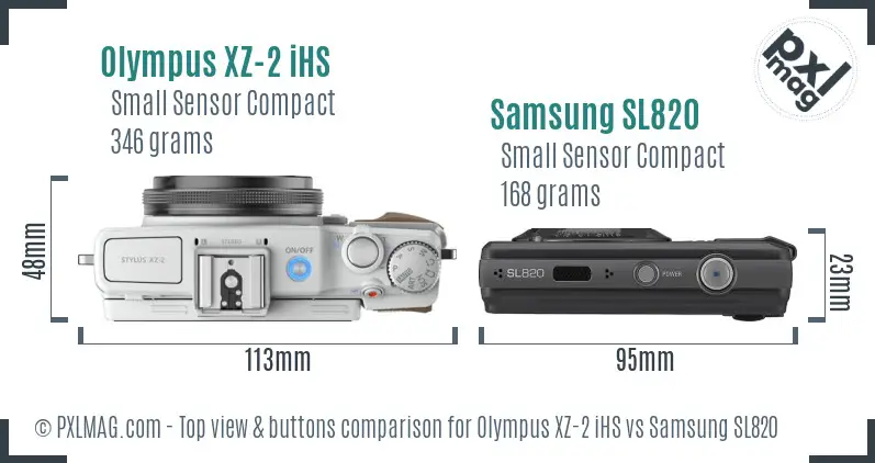 Olympus XZ-2 iHS vs Samsung SL820 top view buttons comparison