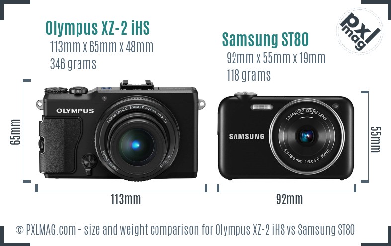 Olympus XZ-2 iHS vs Samsung ST80 size comparison