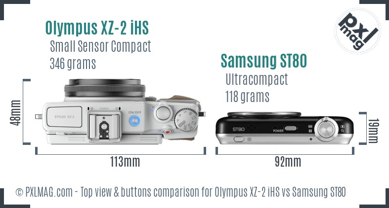 Olympus XZ-2 iHS vs Samsung ST80 top view buttons comparison