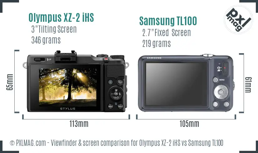 Olympus XZ-2 iHS vs Samsung TL100 Screen and Viewfinder comparison