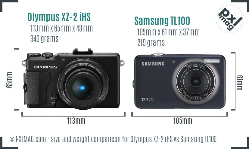 Olympus XZ-2 iHS vs Samsung TL100 size comparison