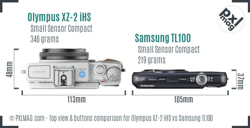 Olympus XZ-2 iHS vs Samsung TL100 top view buttons comparison