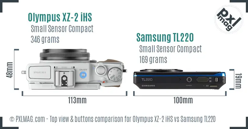 Olympus XZ-2 iHS vs Samsung TL220 top view buttons comparison
