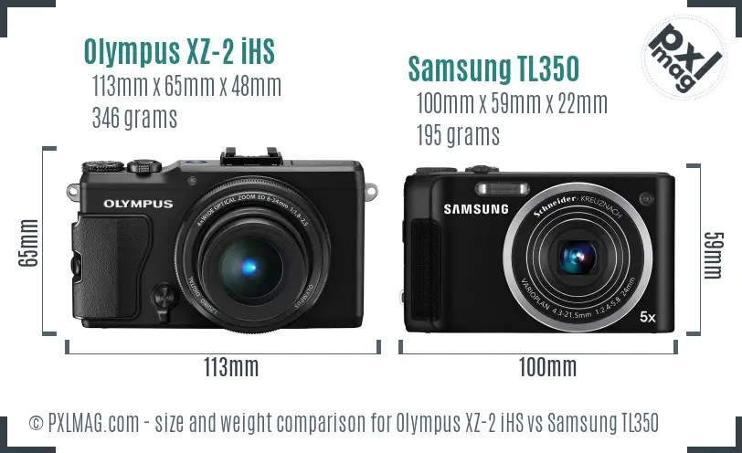 Olympus XZ-2 iHS vs Samsung TL350 size comparison