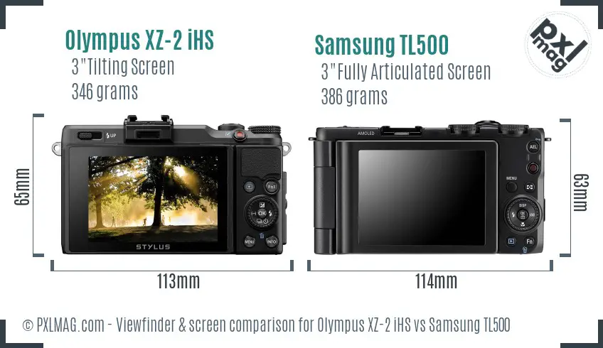 Olympus XZ-2 iHS vs Samsung TL500 Screen and Viewfinder comparison