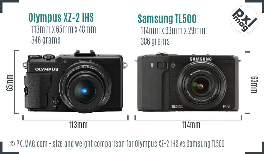 Olympus XZ-2 iHS vs Samsung TL500 size comparison
