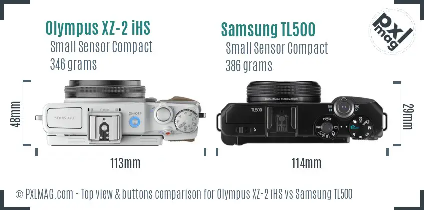 Olympus XZ-2 iHS vs Samsung TL500 top view buttons comparison