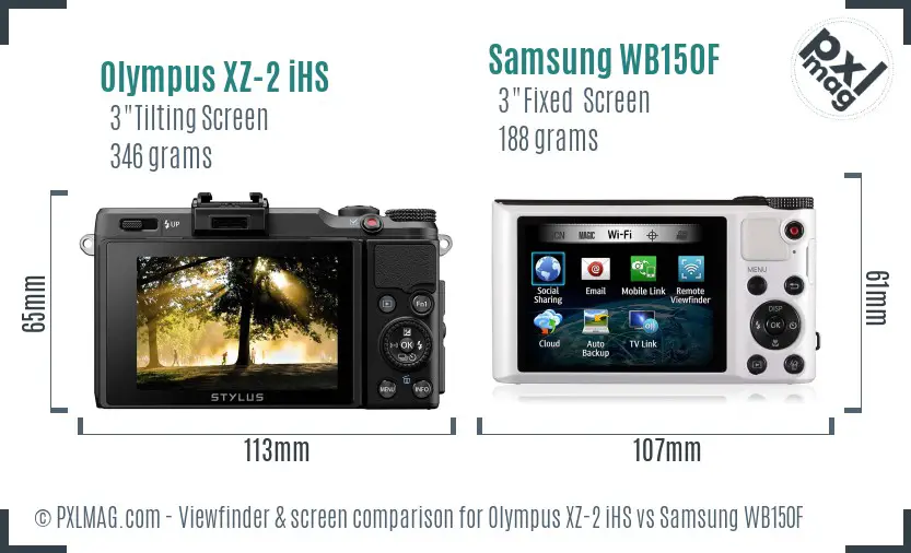 Olympus XZ-2 iHS vs Samsung WB150F Screen and Viewfinder comparison