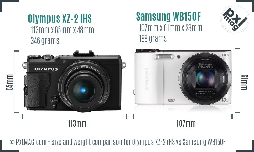 Olympus XZ-2 iHS vs Samsung WB150F size comparison