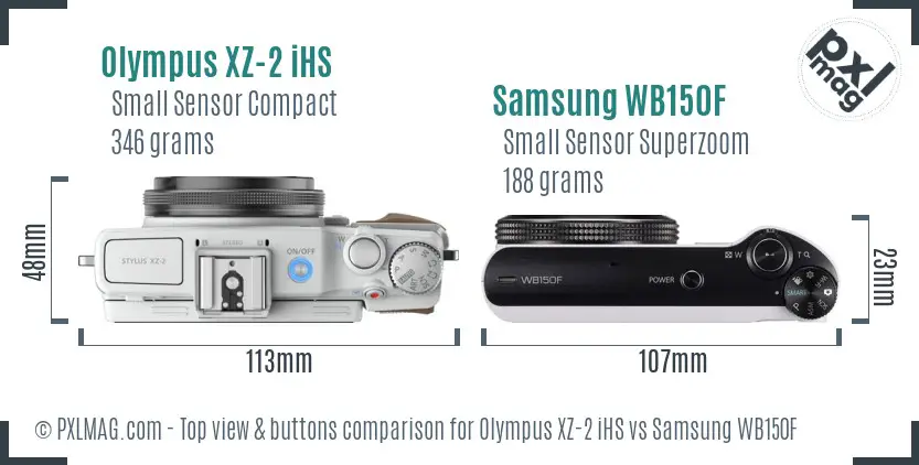 Olympus XZ-2 iHS vs Samsung WB150F top view buttons comparison