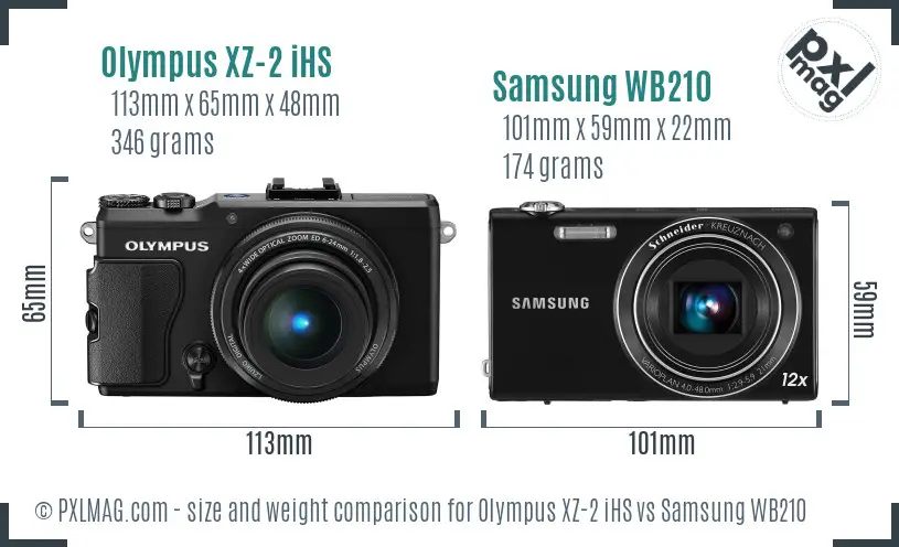 Olympus XZ-2 iHS vs Samsung WB210 size comparison