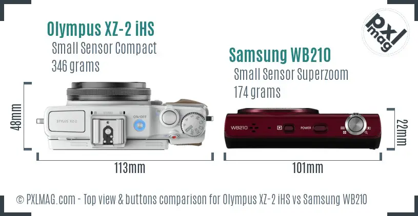 Olympus XZ-2 iHS vs Samsung WB210 top view buttons comparison