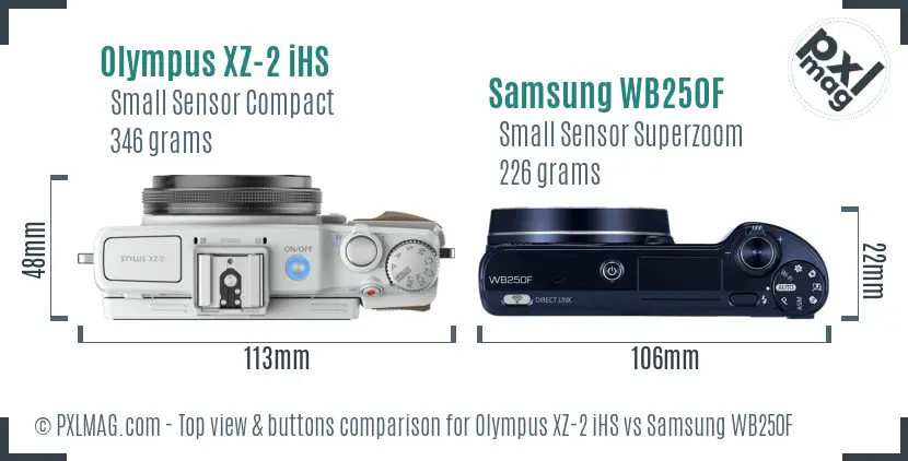 Olympus XZ-2 iHS vs Samsung WB250F top view buttons comparison Olympus XZ-2 iHS vs Samsung WB250F top view buttons comparison
