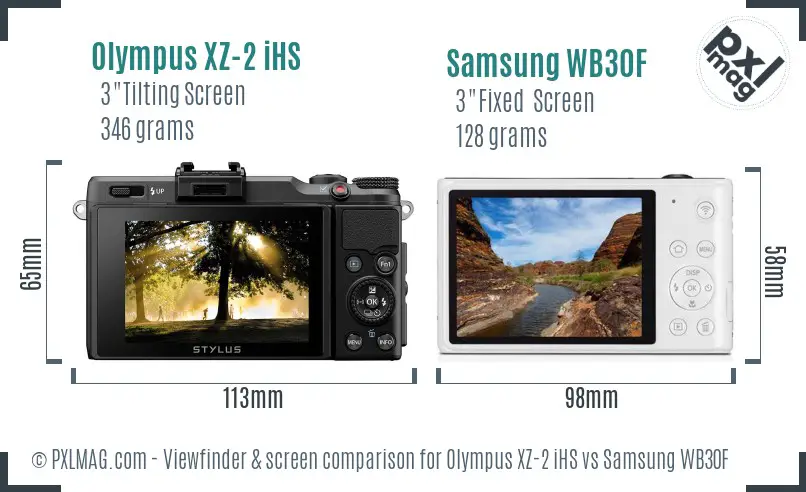 Olympus XZ-2 iHS vs Samsung WB30F Screen and Viewfinder comparison