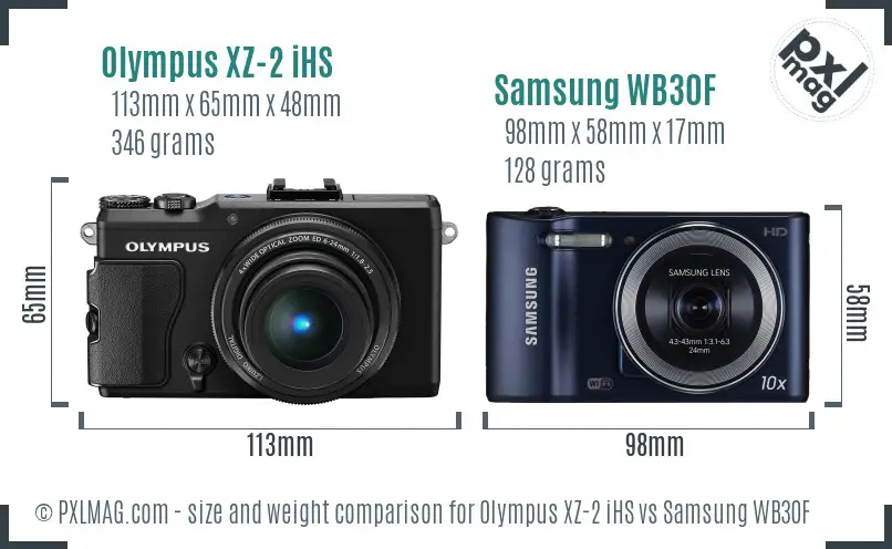 Olympus XZ-2 iHS vs Samsung WB30F size comparison