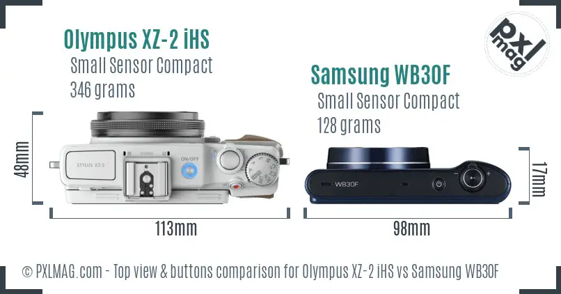 Olympus XZ-2 iHS vs Samsung WB30F top view buttons comparison