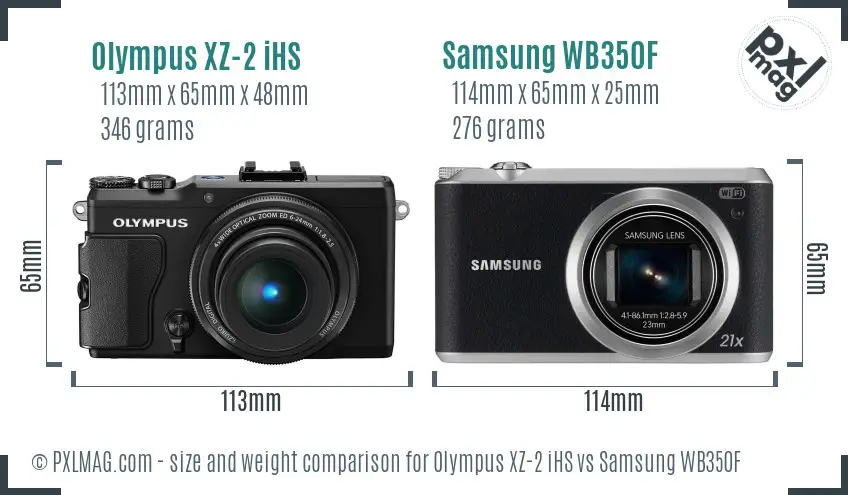 Olympus XZ-2 iHS vs Samsung WB350F size comparison