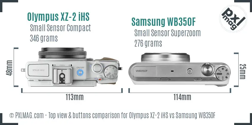 Olympus XZ-2 iHS vs Samsung WB350F top view buttons comparison