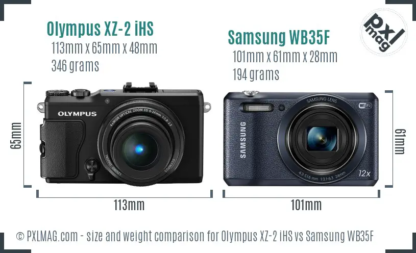 Olympus XZ-2 iHS vs Samsung WB35F size comparison