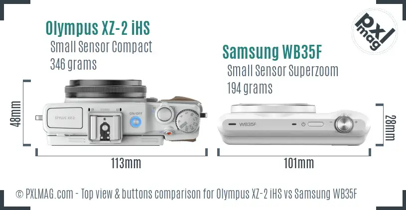 Olympus XZ-2 iHS vs Samsung WB35F top view buttons comparison