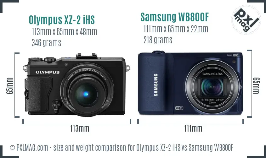 Olympus XZ-2 iHS vs Samsung WB800F size comparison Olympus XZ-2 iHS vs Samsung WB800F size comparison