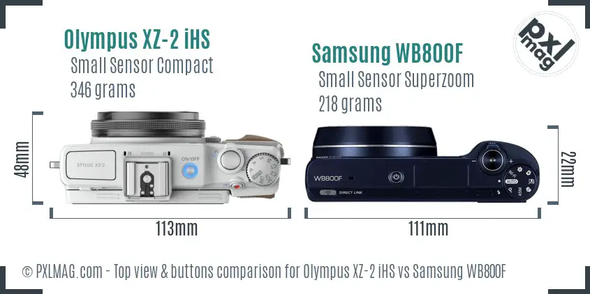 Olympus XZ-2 iHS vs Samsung WB800F top view buttons comparison Olympus XZ-2 iHS vs Samsung WB800F top view buttons comparison